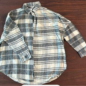 American Eagle Outfitters Kids Plaid Button-Down Shirt - Black and Cream
